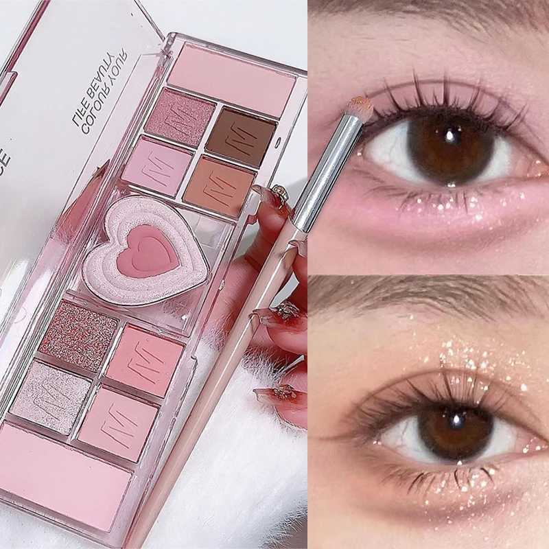 12Colors Love Heart Pink Eyeshadow Palette Natural Cool Tone Low Saturation Matte Eyeshadow Pallet Brown Korean Makeup CosmeticW241212