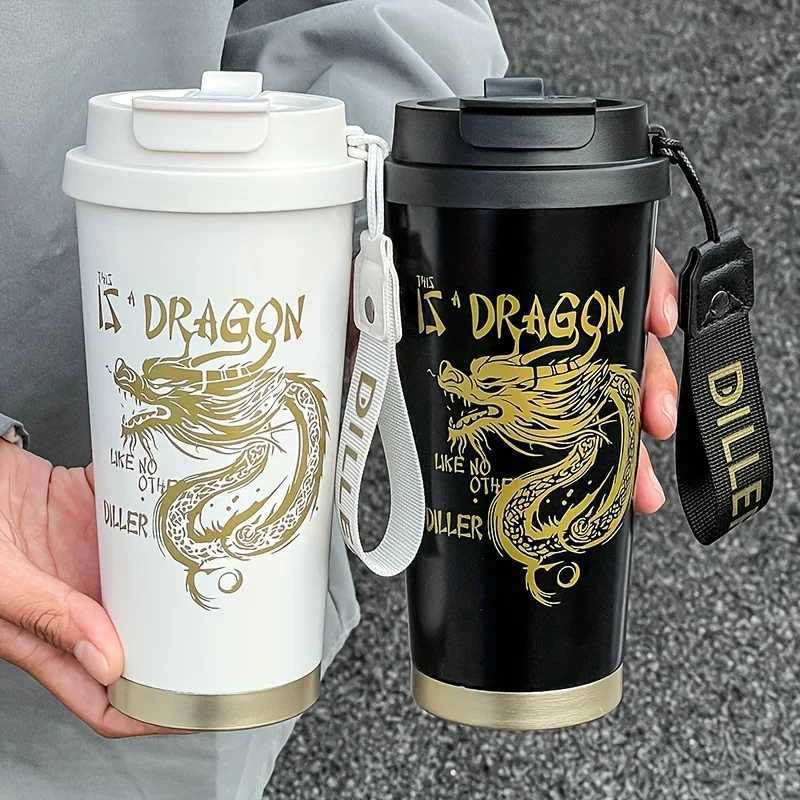 Dragon Soars Elegant Gold Insulated Cup 17.58oz Large Capacity Ceramic lined Insulated Cup Y241211