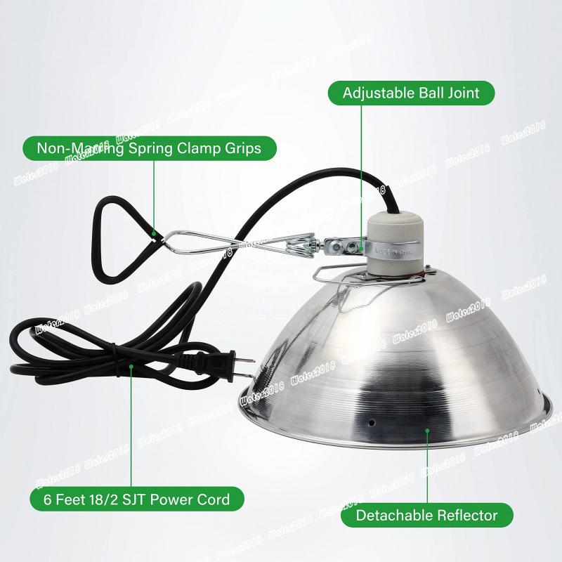 Clamp Lamp Light Aluminum Reflector& 10' Cord up to 150W With 18/2-Gauge 6 Feet Cord, Silver(No Bulb Included)