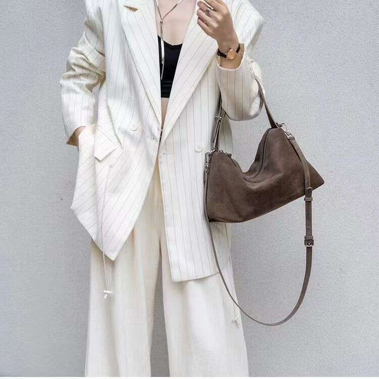 Simple Autumn Winter Colletion Grey Brown Roomy Big Boston Tote Soft Matte Suede Cow Leather Women's Handbag Shoulder Bag