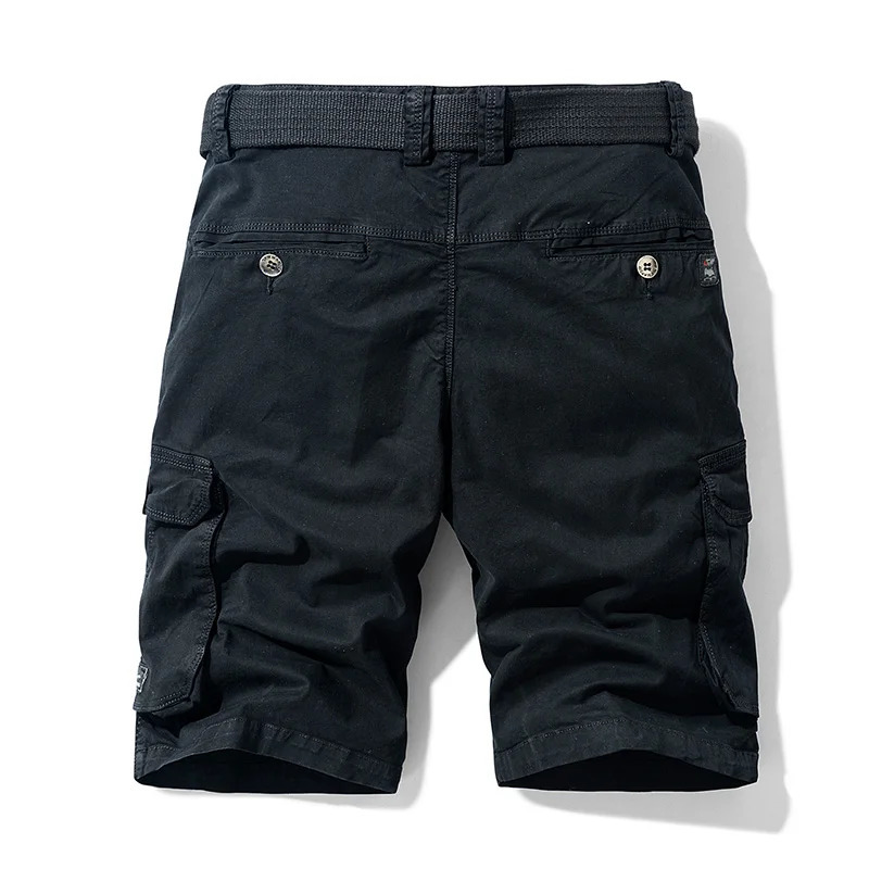 Summer mens cargo cotton shorts mens casual solid spring elastic waist multi pocket beach jogging shorts mens direct 241211