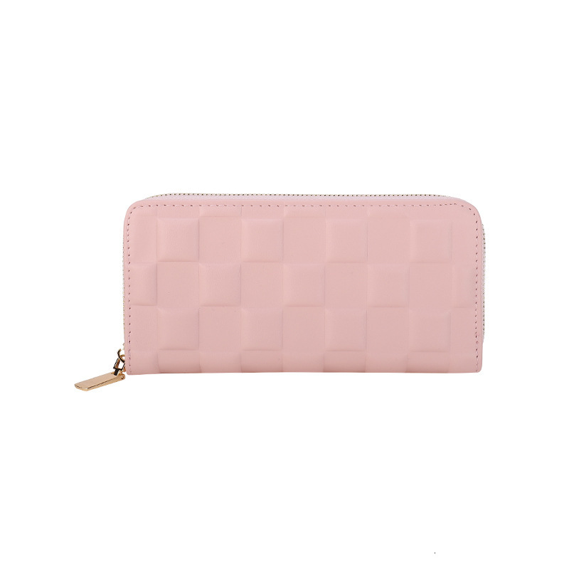 Multi Functional Outdoor Hand-held New Designer Fashion Women's Long Design With Pressed Grid Pattern Zipper Handbag Wallet Card Bag