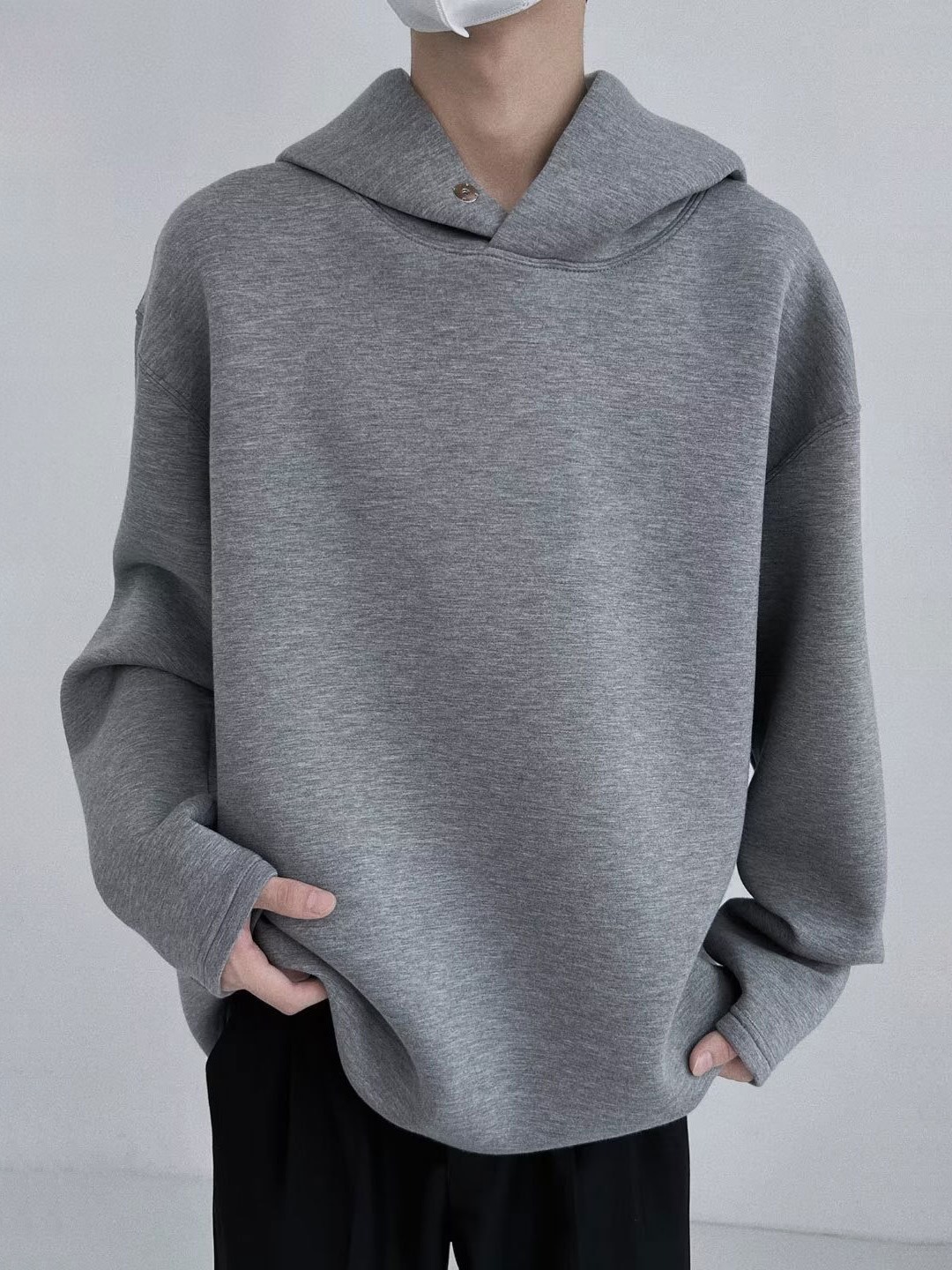 M12112 Winter high-end hooded sweatshirt for men solid color loose trendy brand loose American functional style top
