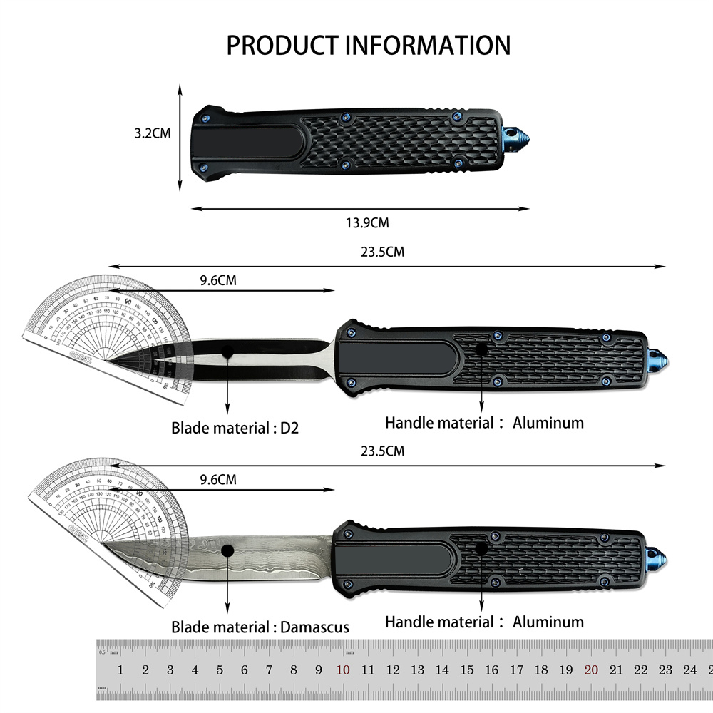 BM Damascus/D2 Steel Assisted Pocket Knife High Quality Aluminum Handle EDC Outdoor Camping Tools Hunting Survival Knives Christmas Gift 3300 3370 340