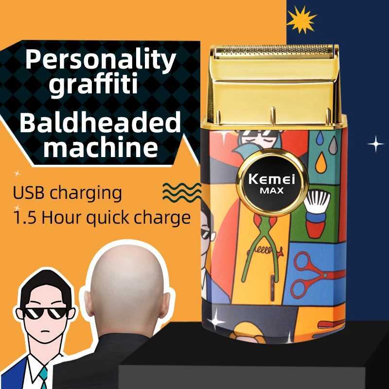 Kemei Titanium Double Foil Reciprocating Electric Shaver Professional Hair Clipper Shaver Mens Graffiti Pattern KM-RS7098 W241212