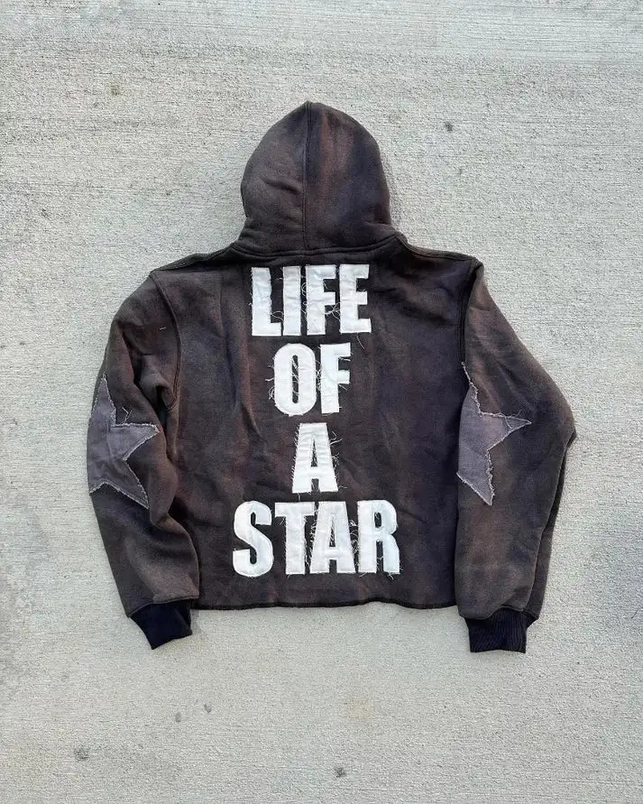 Gothic retro Harajuku star embroidered letter oversized mens and womens hoodies Y2K American hip-hop trend sports hoodies 241211
