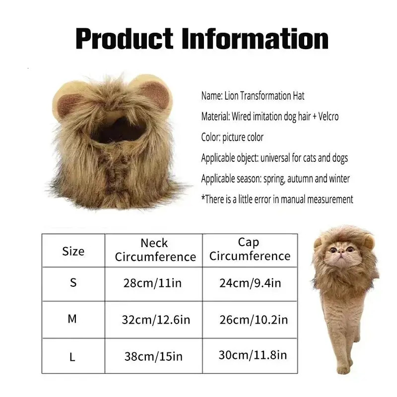 TONG Cat Lion Costume Hat Lion Mane Wig for Cat Costume Lion Hair Cat for Halloween Christmas Lion Head Mane Hat for Cat 241212
