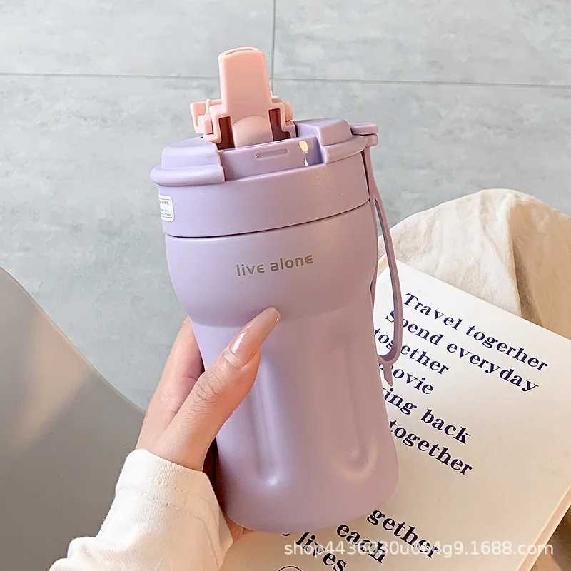 Hot Crazy Portable Water Bottle Cup with Straw Stainless Steel Aesthetic Water Bottle Travel G Coffee Y241211