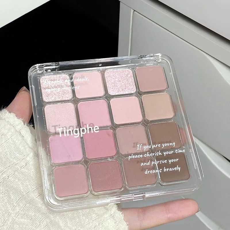 Pink peach glass matte eye shadow palette 16 color glitter earth color eye shadow pigment waterproof durable Korean cosmeticsW241212