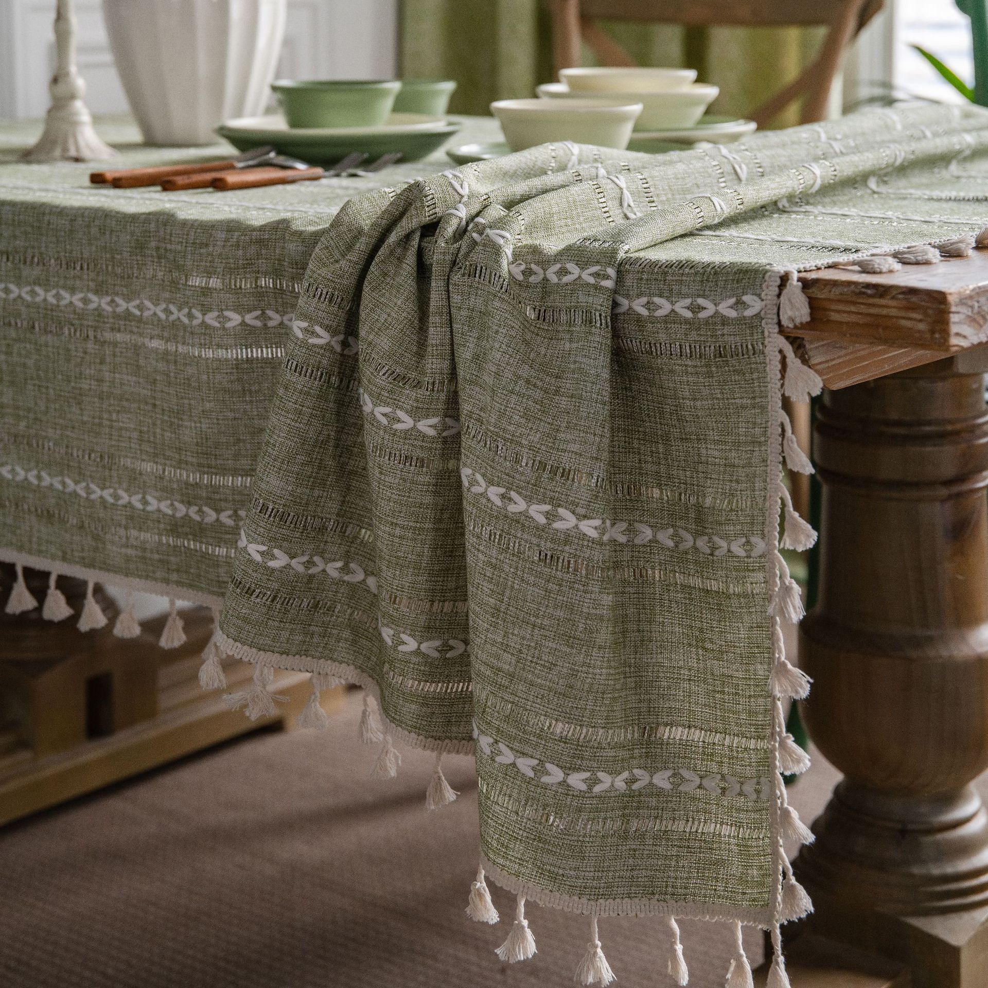 Green Hollow Country Fabric Cotton and Linen Clear Dining Table Cloth H-2