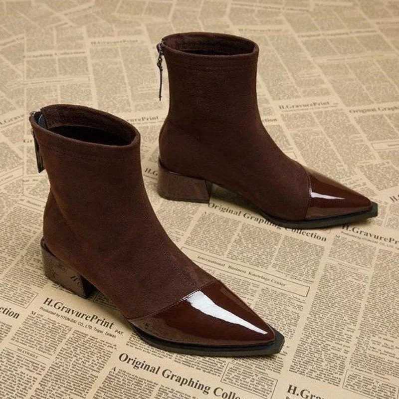 Autumn Winter Fleeces Women Sock Ankle Boots Fi Square Heel Ladies Elegant Keep Warm Short Booties Womens FootwearXJ241212