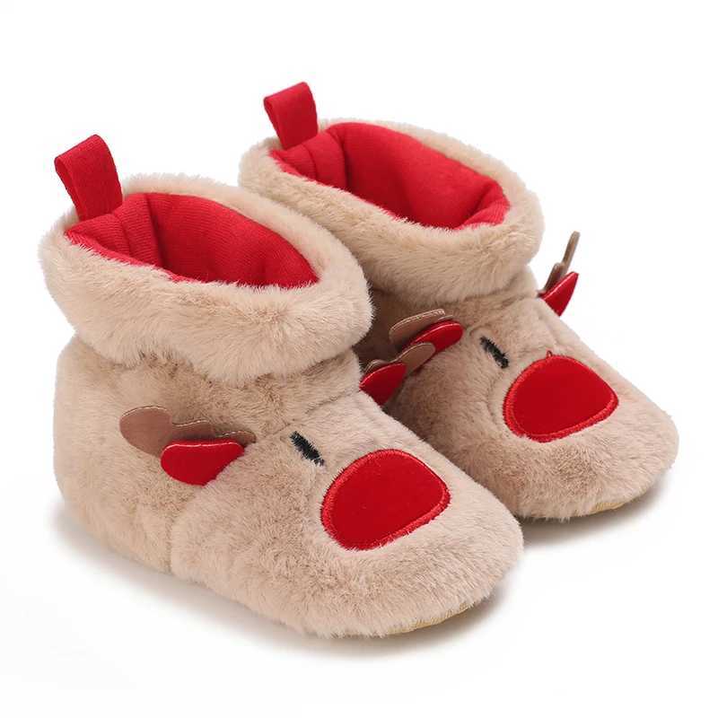 Boots Infant Newborn Booties Santa Foot Socks Baby Christmas Lovely Snowflake Design Winter Warm Slippers Anti-Slip Shoes H241212EI8J