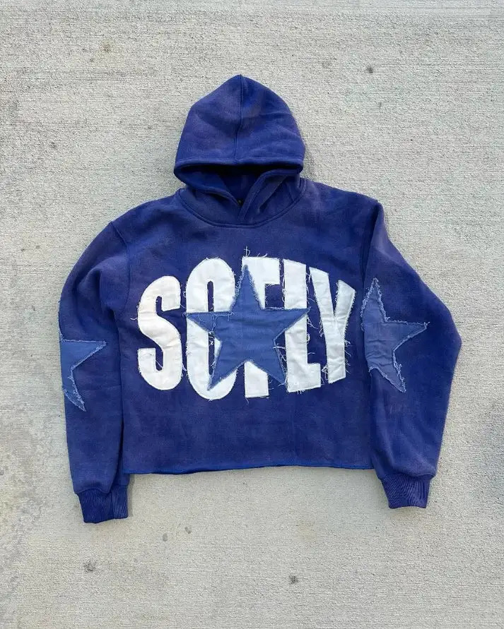 Gothic retro Harajuku star embroidered letter oversized mens and womens hoodies Y2K American hip-hop trend sports hoodies 241211