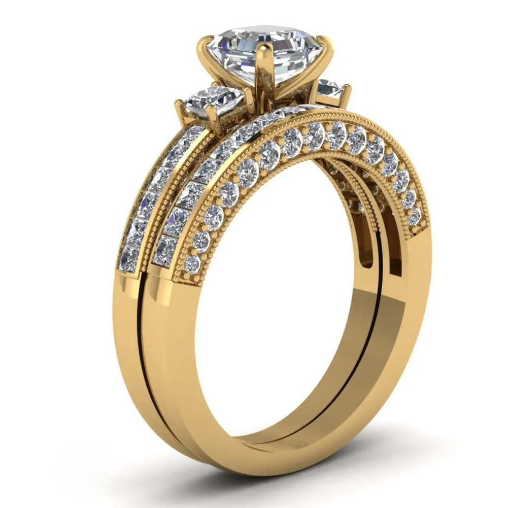 Fashionable couple ring retro stainless steel mens wedding elegant square cut zircon set bride engagement jewelry gift 241210