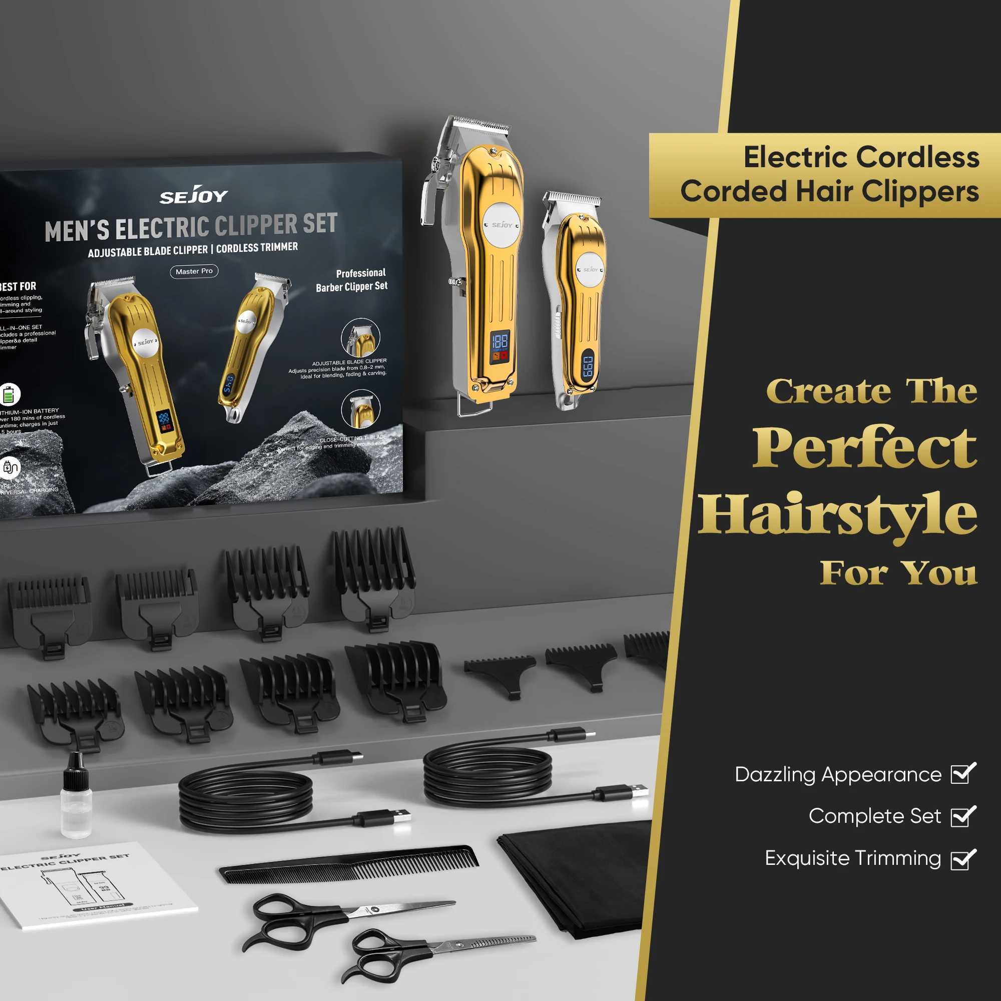 Sejoy Professional Electric Hair Clipper Trimmer Set Mens Charging Cordless Hair Clipper LFQ-MASTERPRO W241212