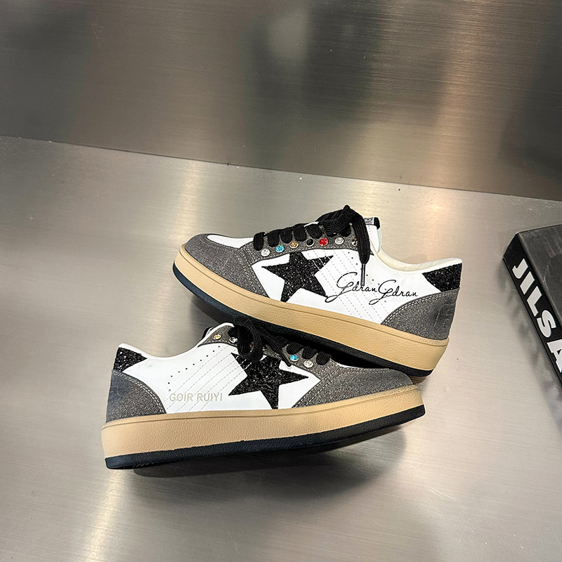 Women Casual Shoes:Fashion Star Print Designer Shoes Retro Vintage Diamond Inlaid Comfort,Black/Red,Free shipping