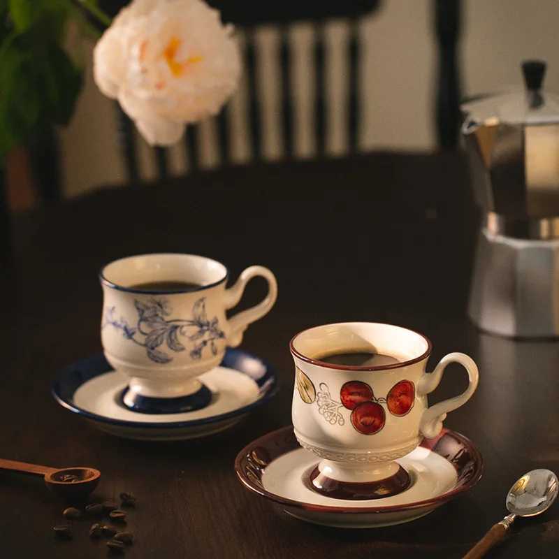 Ceramic coffee cup and plate set luxurious high-end afternoon tea floral tea G vintage style Y241211