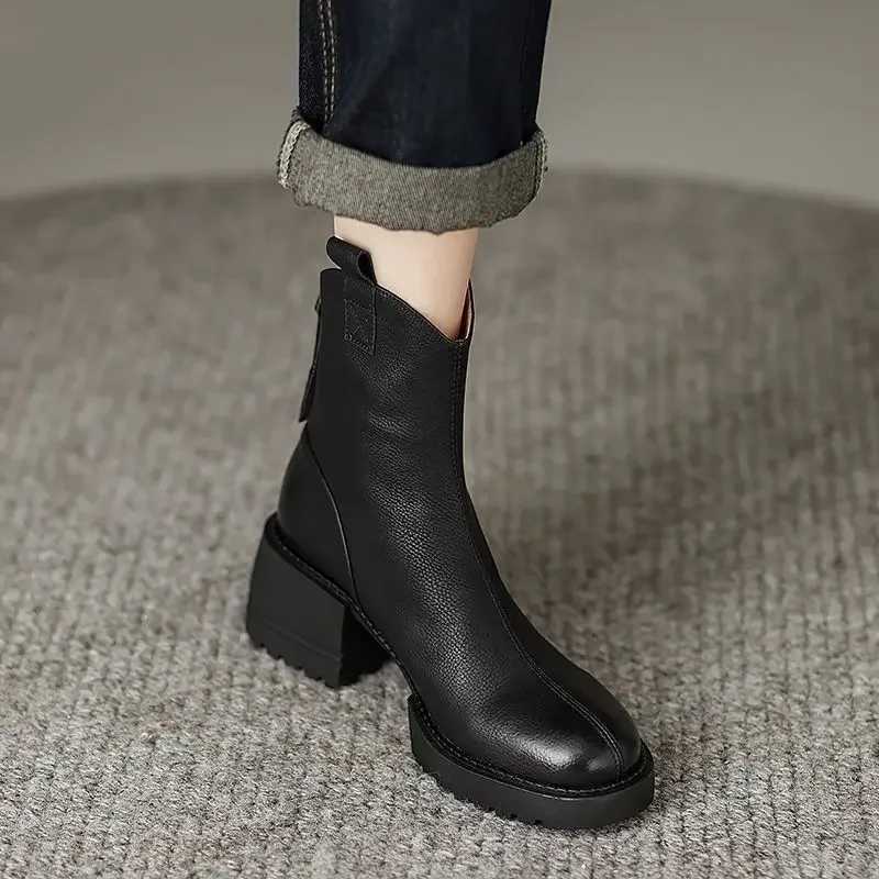 Leather Womens Ankle Boots New In Round Toe Spring 2024 Booties Hot High Quality PU Leather Female Short Shoes Sale Y2K Boot 39 XJ250807