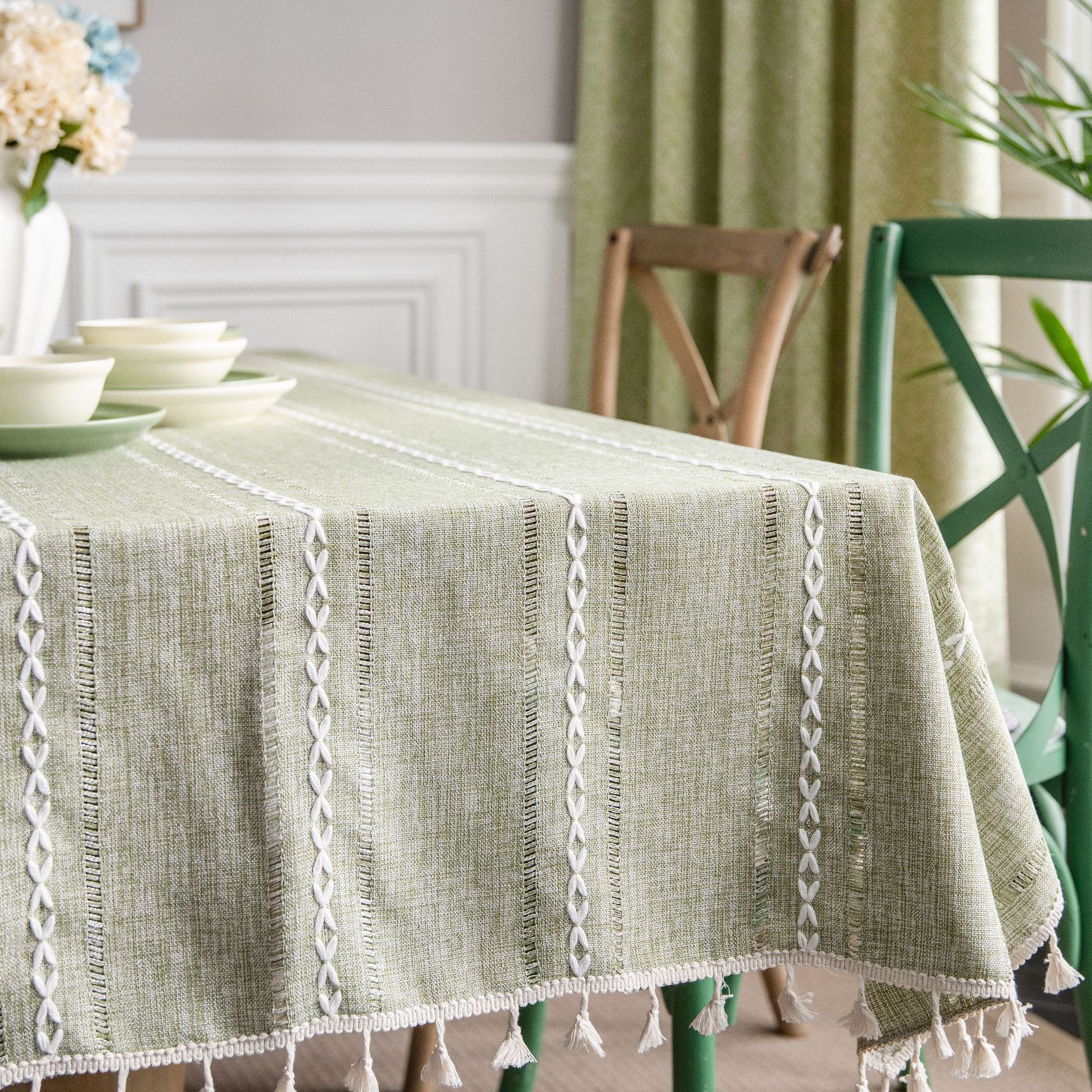 Green Hollow Country Fabric Cotton and Linen Clear Dining Table Cloth H-2