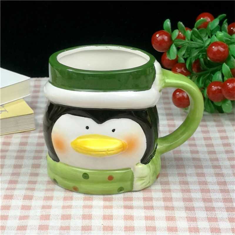 Christmas Cup Cute Cartoon Ceramic Water Cup Santa Claus Elk Snowman Penguin G Coffee Cup Gift Set Newcomer Holding Gift Y241211