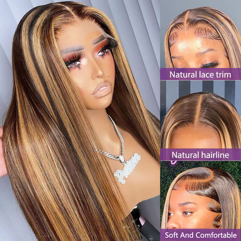 13*4 Lace Front Synthetic Wig 32inch Long Natural Straight wigs For Black Women Ombre Blonde Gold Grey heat-resistant fiber Look Like Human Hair