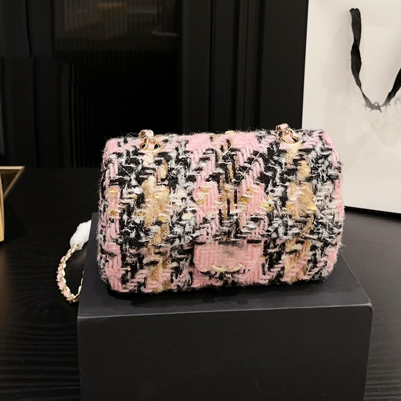 Luxury Girls Designer Cute Princess Tweed Sequins Bling Shimmer CF Shoulder Cc Bag Gold Matelasse Chain Crossbody Messenger Purse Outdoor Sacoche Handbags 20CM