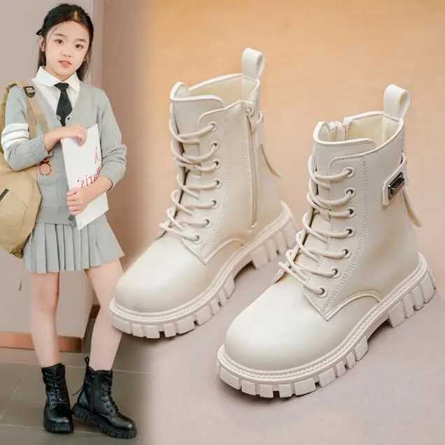 Boots Patent Ieather Kids Winter Children Fashion Ankle Baby British Shoes For Girls Boys Toddler Warm Snow H2412121YOE