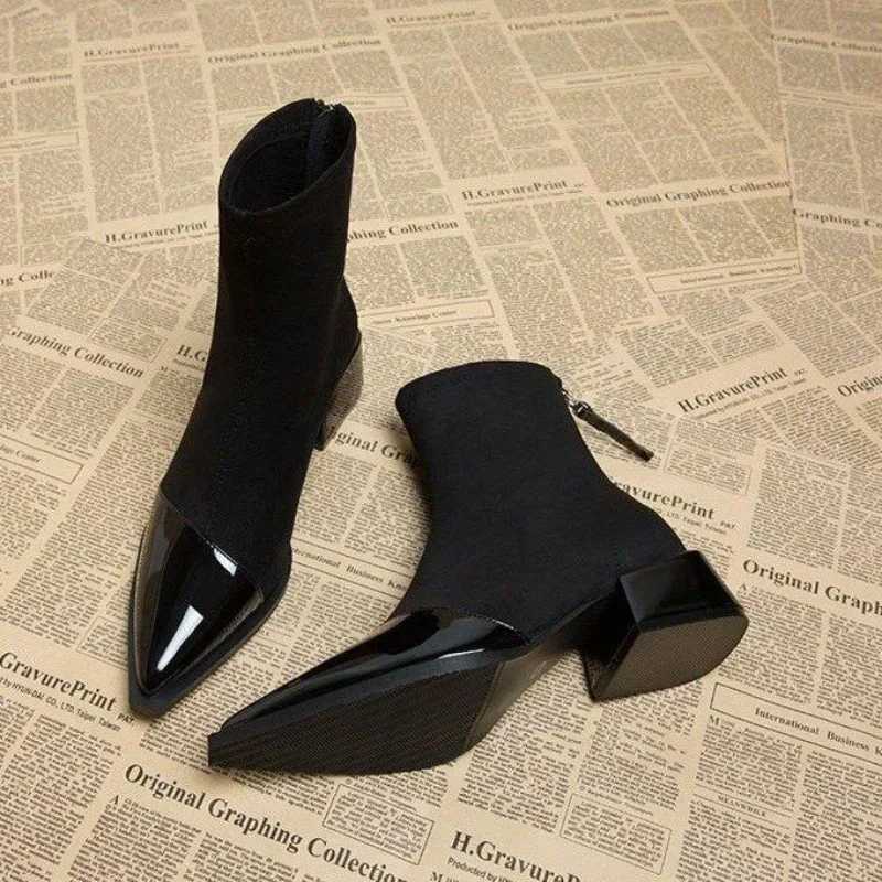 Autumn Winter Fleeces Women Sock Ankle Boots Fi Square Heel Ladies Elegant Keep Warm Short Booties Womens FootwearXJ241212
