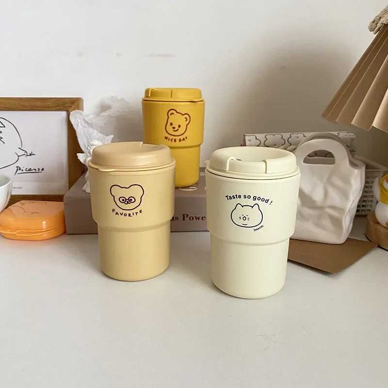 1 portable cartoon cute rabbit hand drawn coffee cup reusable and non slip beverage cup Y241211