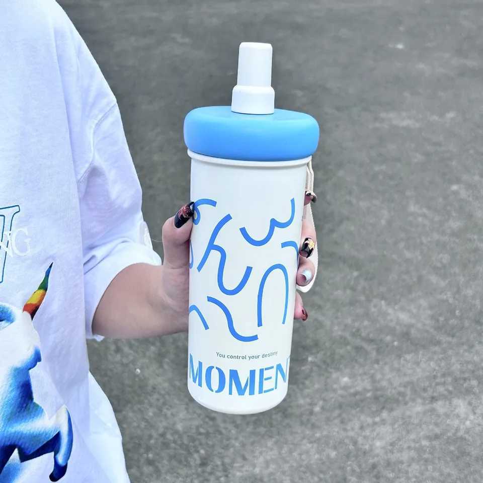 500ML Large Capacity Coffee Straw Cup Stainless Steel Bber G Portable Outdoor Sports Crazy Cup Cute Family Gift Y241211