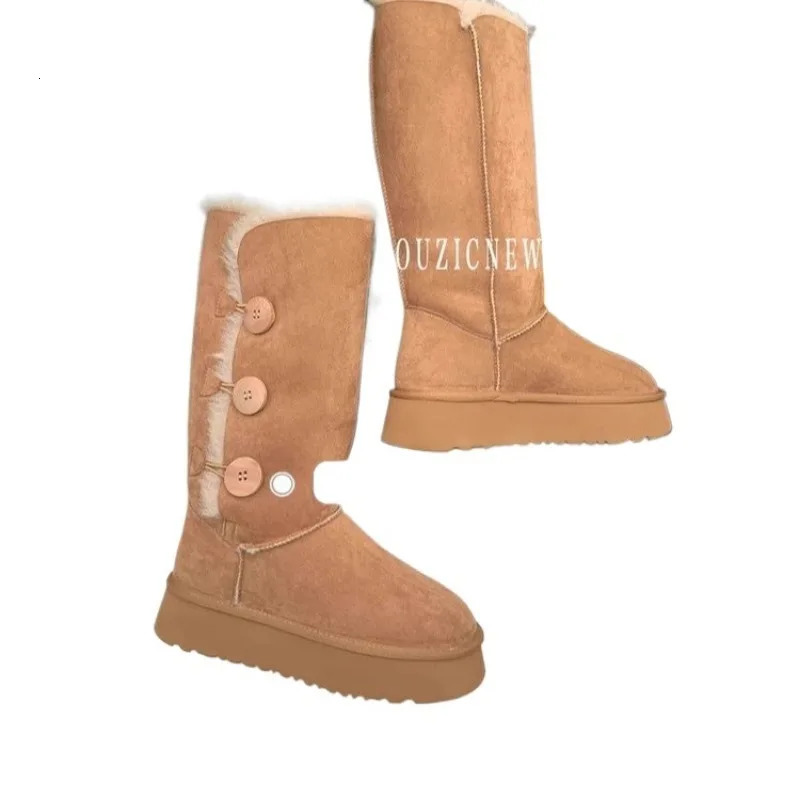 Ladies Shoes Mid-Calf Womens Boots Warm Snow Boots Women Buttons Round Toe Flat with Platform Slip on Outdoor Shoes Female 241211