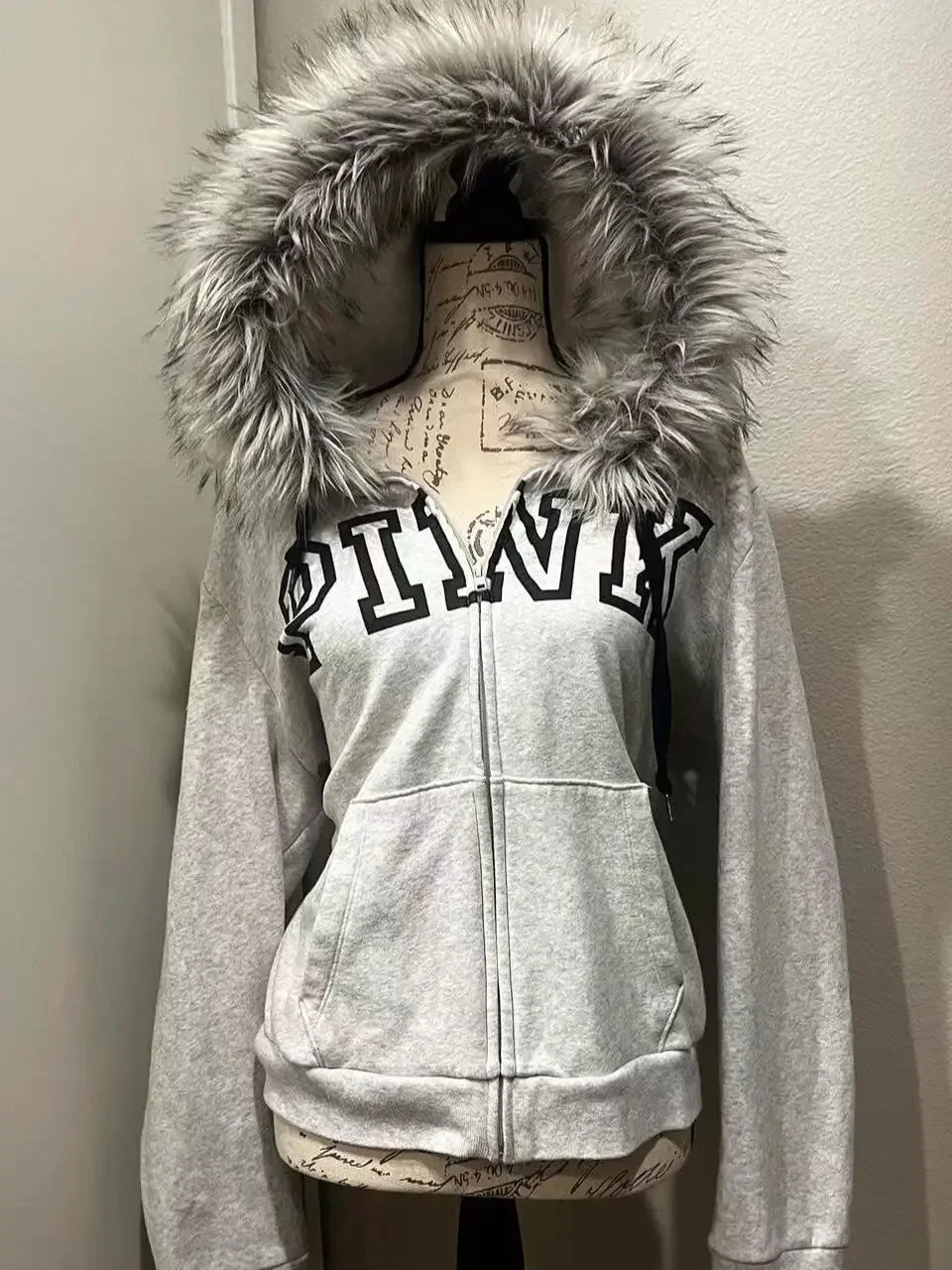 Y2K womens pleated hooded jacket suitable for both men and womens casual comfort solid color street daily cardigan