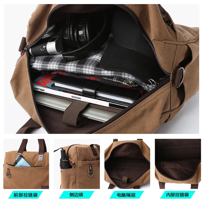 Men Canvas Handbag Casual Business Bags Fit 15.6 inch Laptop Fashion Fitness High Quality Travel Shoulder Bag 241212