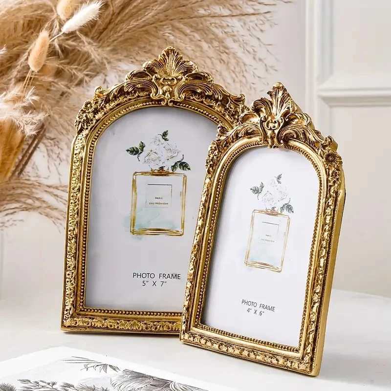 Frames Retro Gold Card Decorative Frame Used for Photo Display Wedding Anniversary Parties Christmas and Valentines Da CL241231 H260306