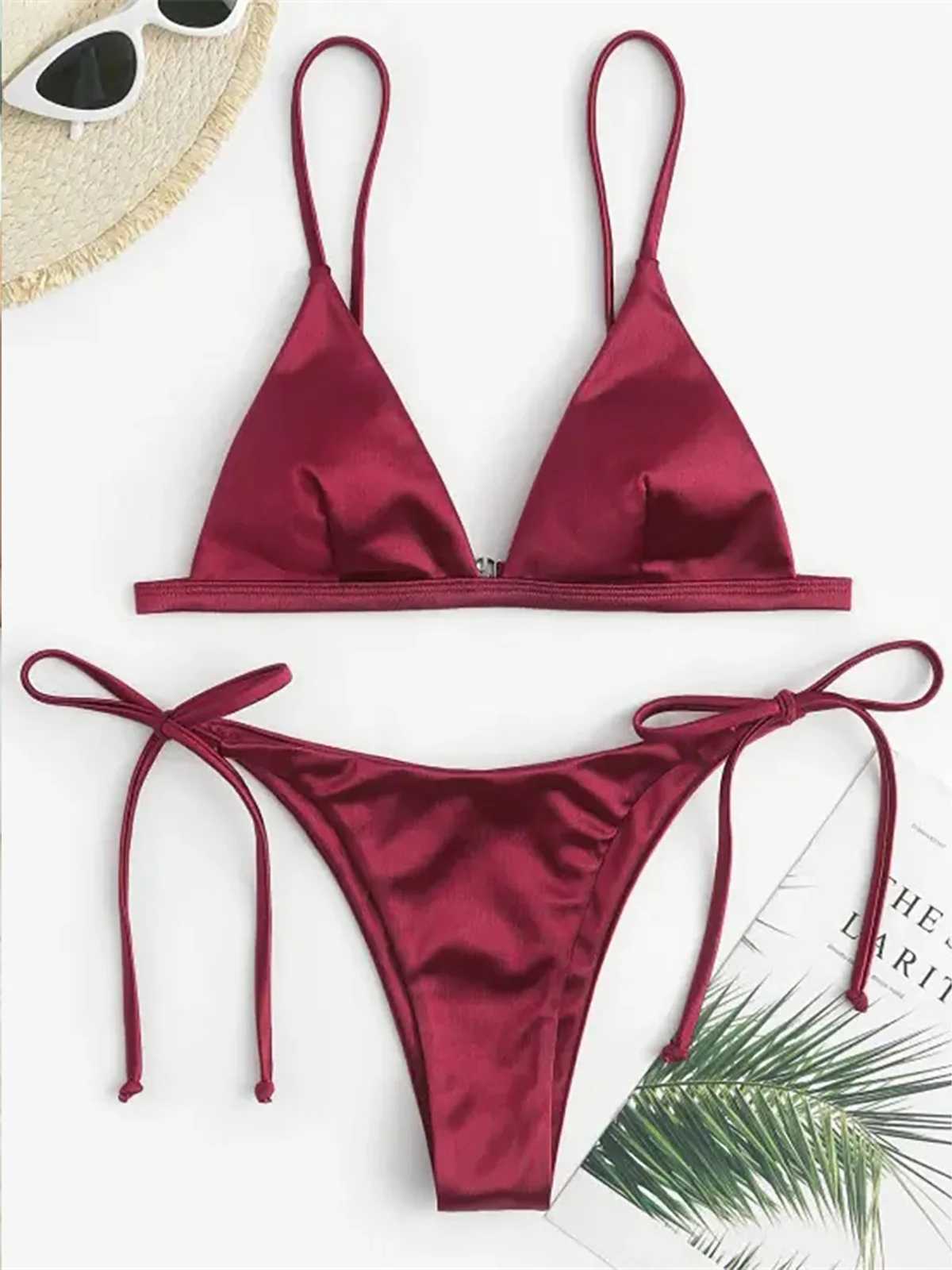 6 Colors Satin High g Cut Brazilian Bikini Women Swimwear Fa Swimsuit Two-pieces Bikini set Bather Bathing Suit Swim K4964XJ241212