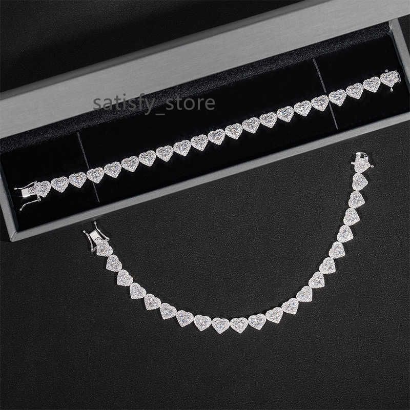 Pendant Necklaces Fine Hip Hop Sier Vvs Moissanite Dia Iced Out Heart Bracelet Tennis Chain Jewelry Women Men Necklace Drop De Otk8U