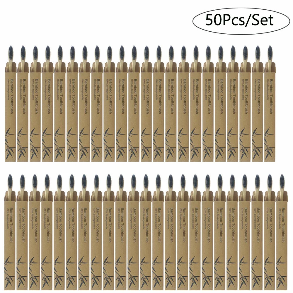 50/Pack Natural Bamboo Toothbrush Wood Toothbrushes Soft Bristles Capitellum Fiber Teeth brush Eco-Friendly Oral Care wholesale 241212