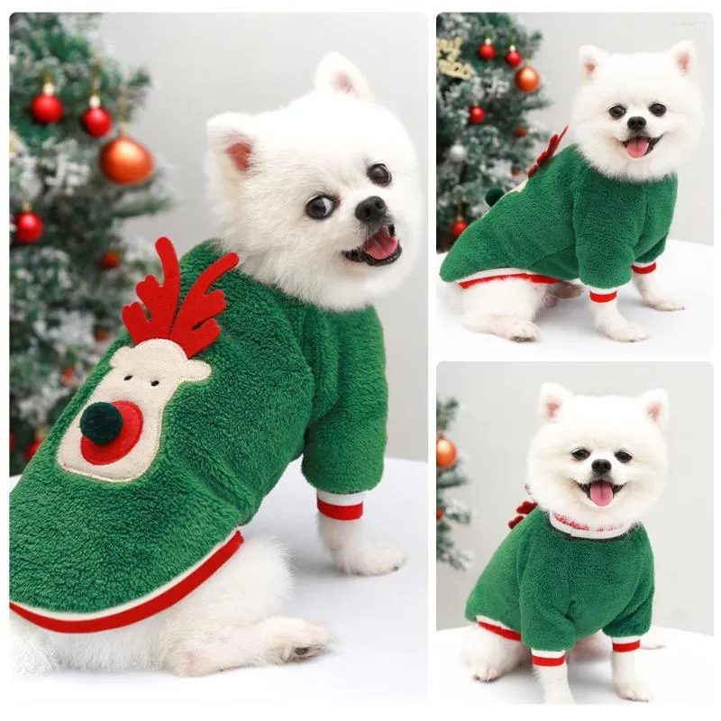 Dog Apparel Warm Christmas Pets Clothes For Small Dogs Winter Soft Fleece Sweater Cute Elk Print Pet Clothing Chihuahua Puppy Cat HF26