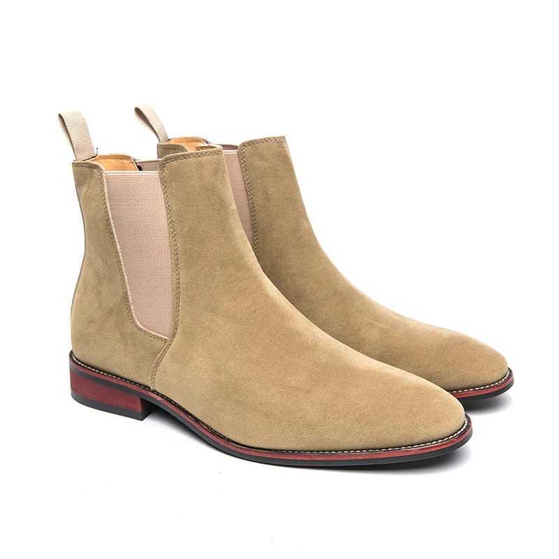 New Chelsea Boots for Men Business Cow Suede Pointed Toe Slip- Solid Mens Formal Boots Size 38-46 Vintage Mens Ankle BootsXJ241212