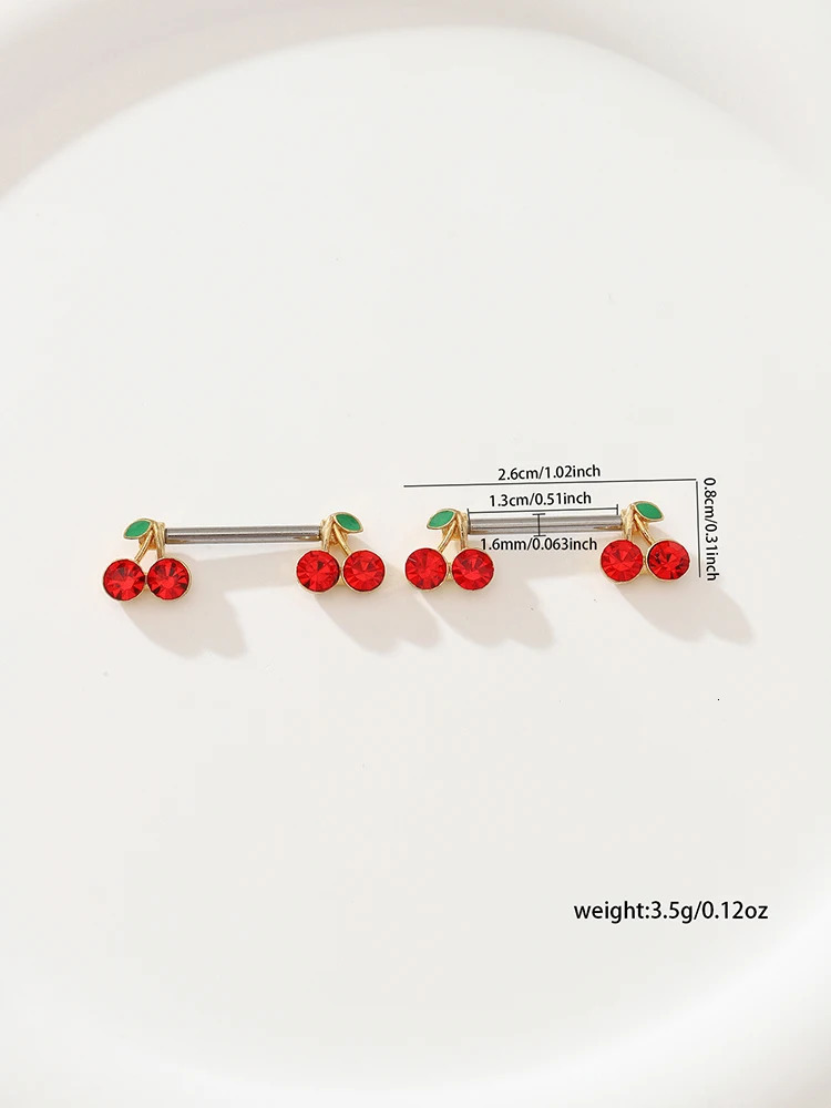 KUNIU2pcs Y2K Cute Cherry Nipple Ring Female Body Piercing Jewelry Stainless Steel 241210