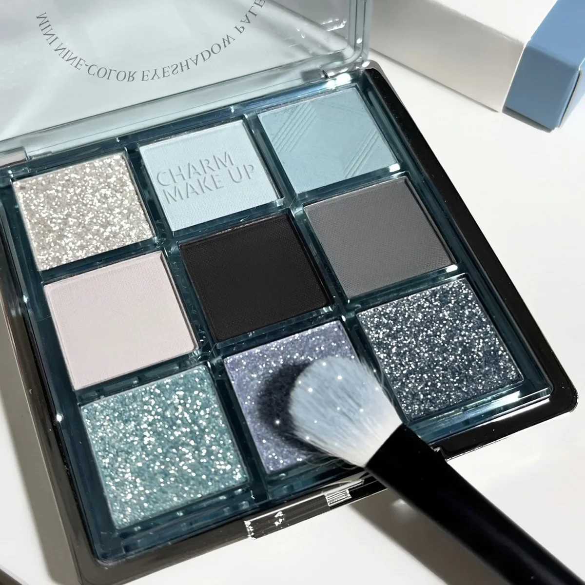 9-color eye shadow palette cheap Korean makeup high-quality professional dark metal punk smoke eye shadow gray black shadow paletteW241212