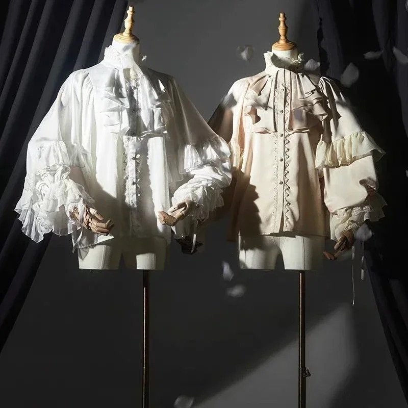 Japanese Kawaii girl cute Lolita lantern sleeves summer Y2K fashion lace patch work shirt top women JK loose blue shirt 241211