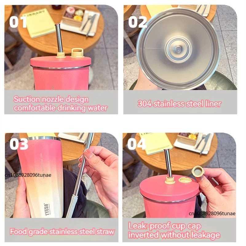 600ML stainless steel vacuum cleaner with straw car coffee cup outdoor sports hot water bottle keep hot and cold crazy cup Y241211