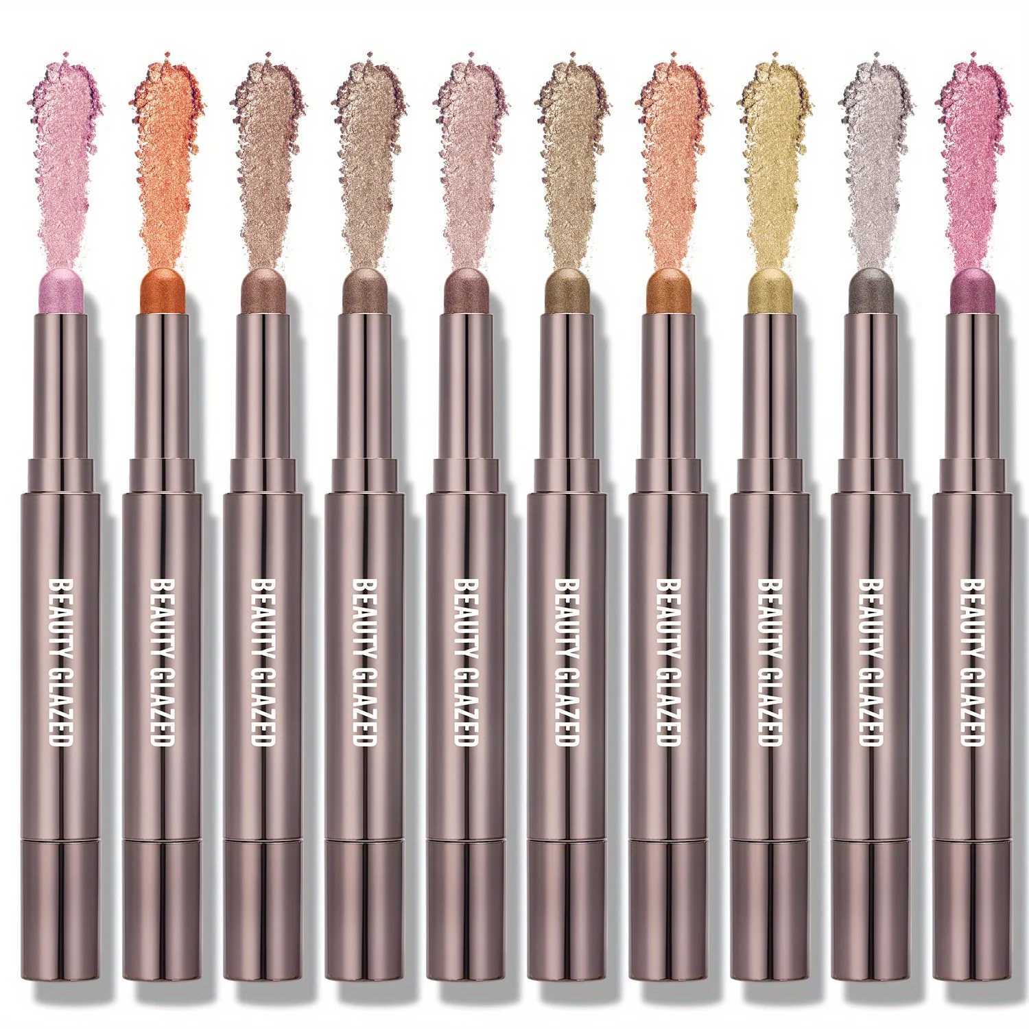 Beautiful glass 10 color eye shadow stick durable waterproof eye shadow pen double head brush matte and shimmerW241212