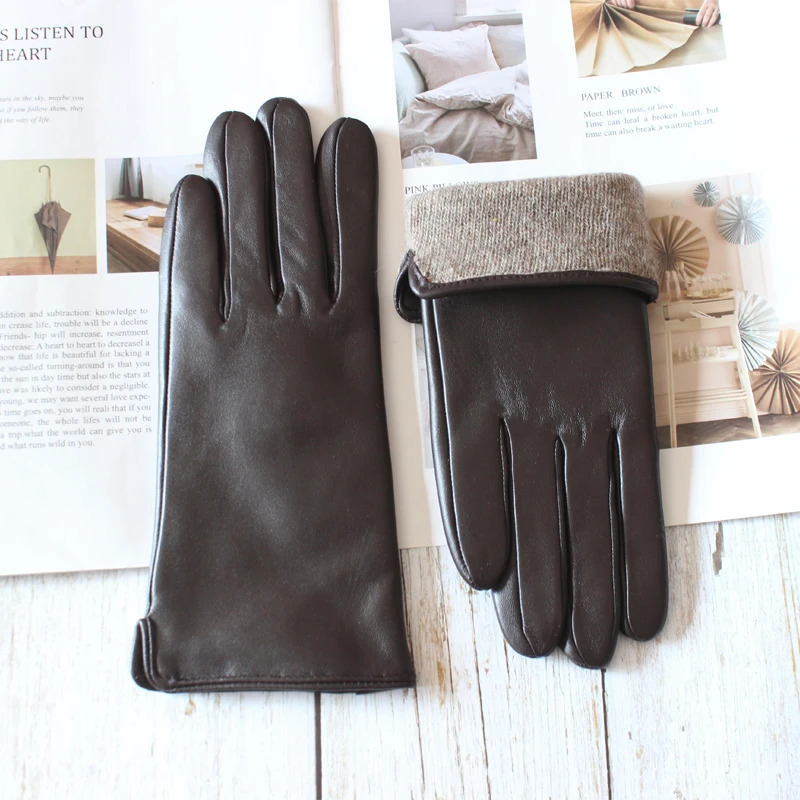 Ladies Sheepskin Gloves Classic Solid Color Versatile Leather Spring Knit Lining Cycling Driving Gloves Autumn 241212