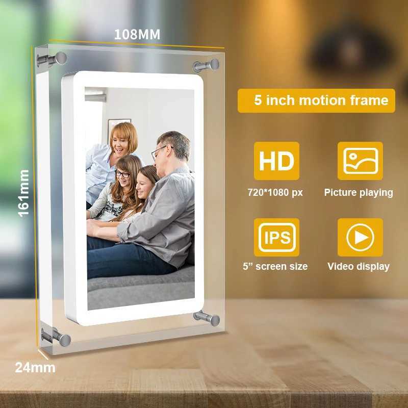 Frames Acrylic digital photo frame 5-inch 1000mAh IPS screen 2G memory volume button speaker C-type cutting gift for Loved Porta Retrato CL241231