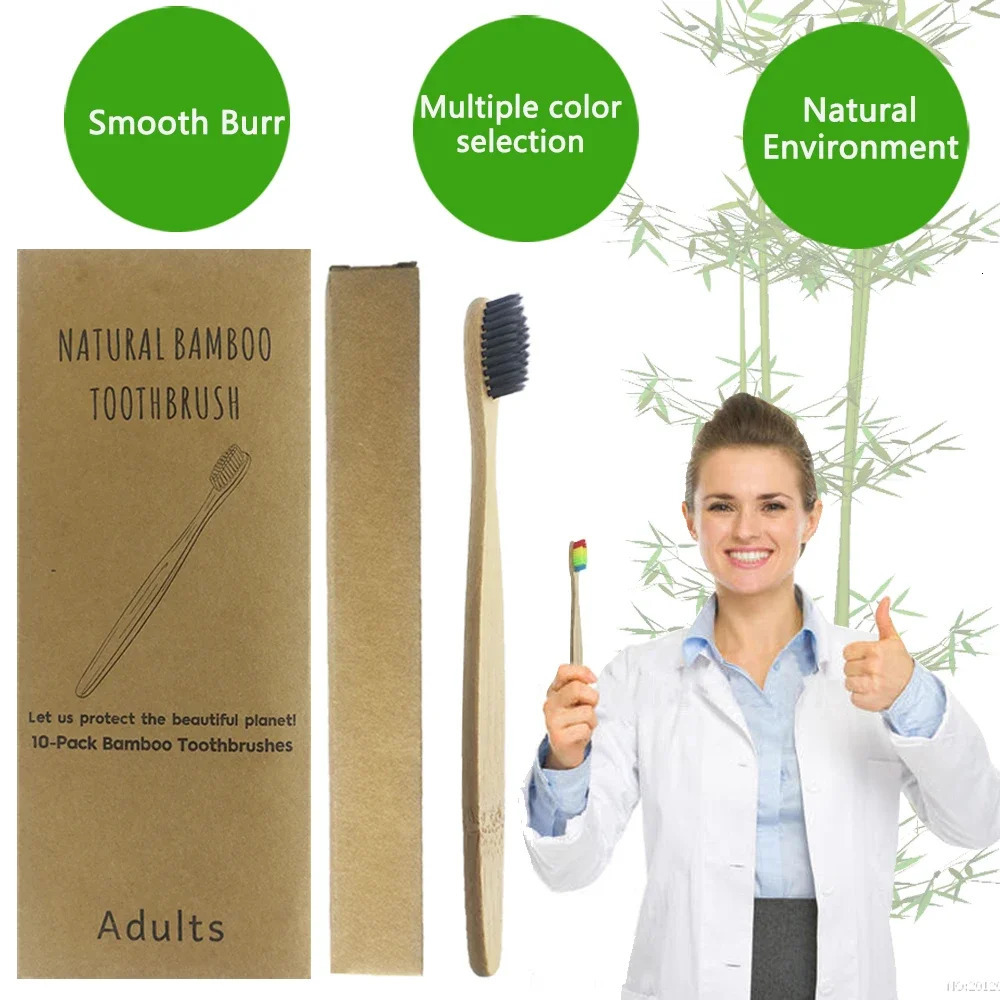 50/Pack Natural Bamboo Toothbrush Wood Toothbrushes Soft Bristles Capitellum Fiber Teeth brush Eco-Friendly Oral Care wholesale 241212