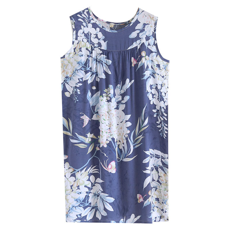 B516-Summer Korean version of large size cotton silk nightdress ladies plus size sleeveless long skirt artificial cotton thick loose pregnant women ho