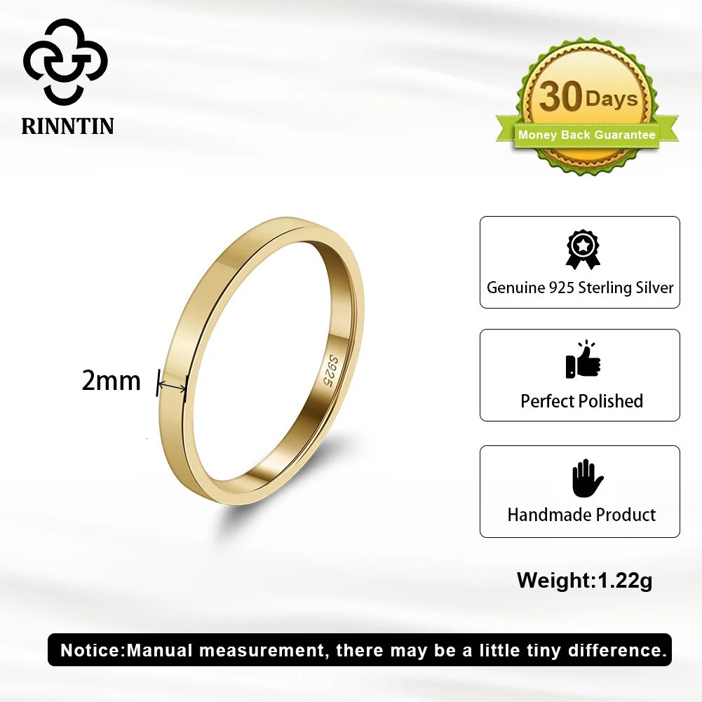 Rindtin 925 sterling silver 1mm 2mm m simple wedding statement ring womens anniversary stacked finger jewelry APR33 241210