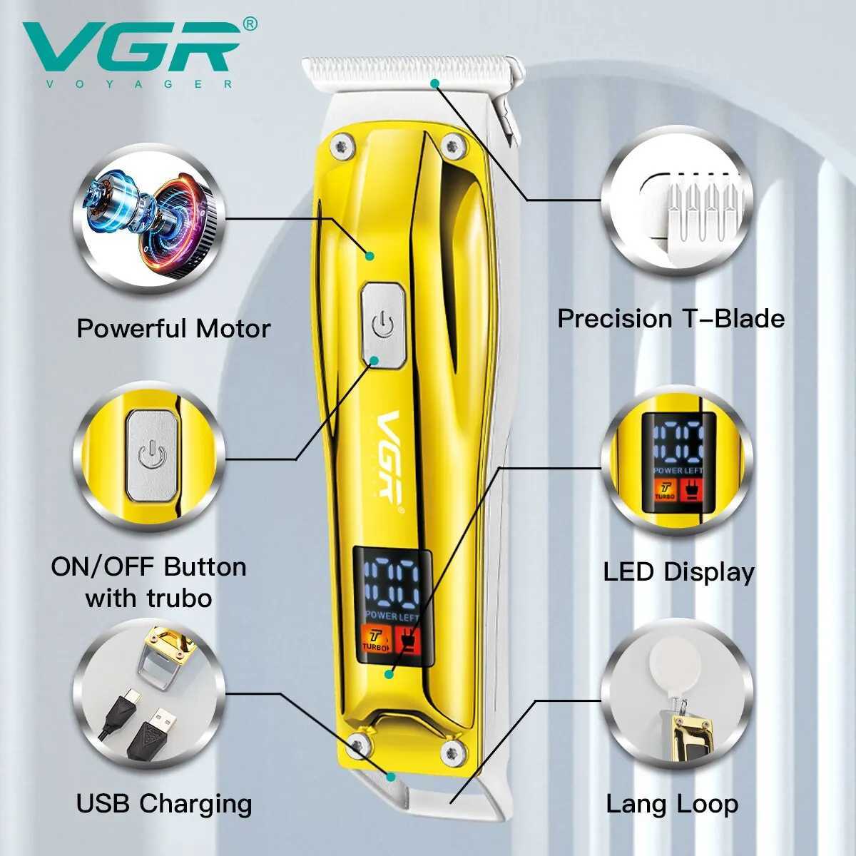 VGR Hair Clipper Electric Hair Cutting Machine Cordless Haircut Machine Rechargeable Hair Trimmer Portable Trimmer for Men V-956 W241212
